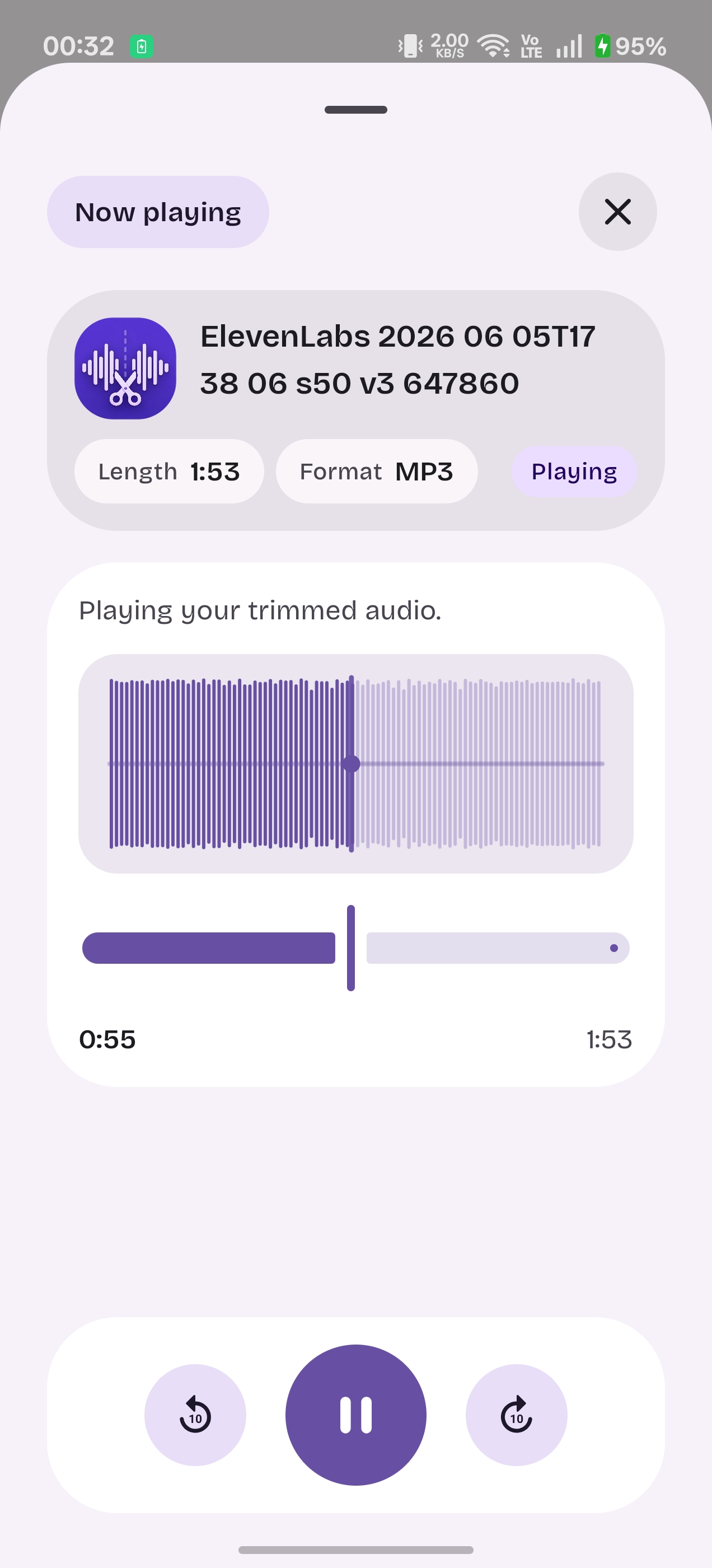 AutoTrim preview — playing trimmed audio with waveform and playback controls